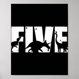 Poster Kids 5 Years Old Birthday Boy Dinosaur T Rex Gift,