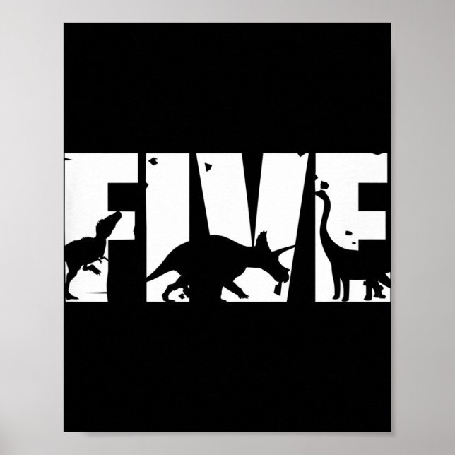 Poster Kids 5 Years Old Birthday Boy Dinosaur T Rex Gift, (Frente)