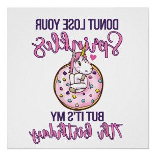 Póster Kids 7º Donut Aniversário Festa Unicórnio Sete Ano