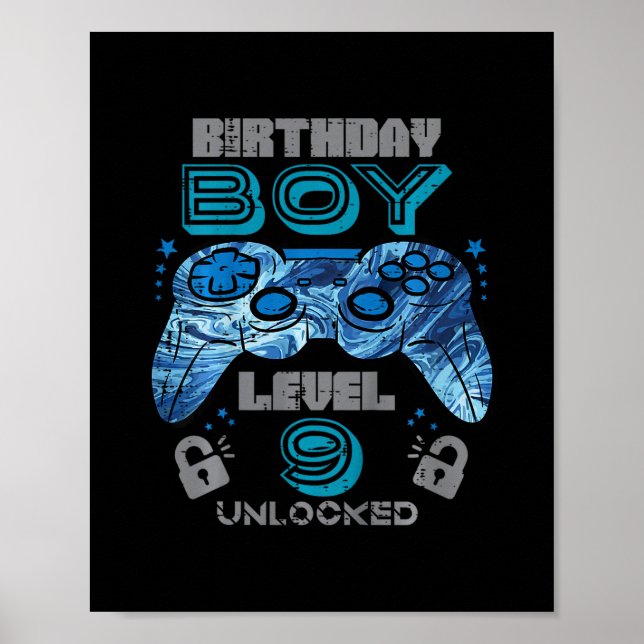 Poster Kids 9th Birthday Gamer Level 9 Unlocked Video Gam (Frente)