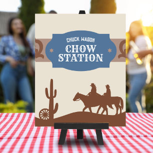 Poster Kids Blue Western "Chuck wagon chow station" Sinal