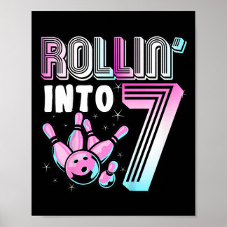 Poster Kids Bowler Rollin' Em 7 Boliche de Birthday Ki
