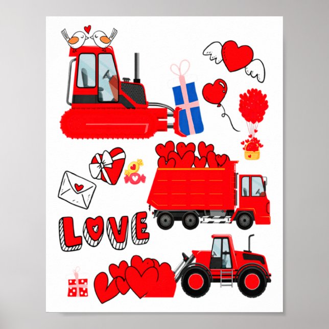 Poster Kids Construction Vehicle Valentine Crane Truck Cu (Frente)