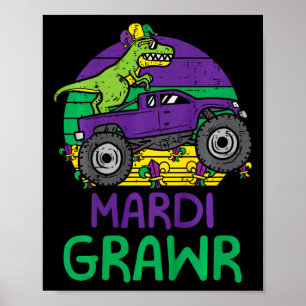Poster Kids Dino Monster Truck Mardi Grawr Mardi Gras Tod