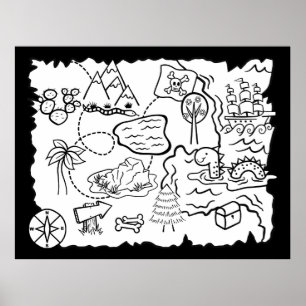 Poster Kids Doodle Treasure Map Coloring Page