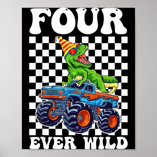 Poster Kids Four Ever Wild Dinosaur Monster Truck 4th Bir (Frente)