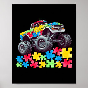 Poster Kids Monster Truck Conduz Sobre Quebra-cabeça Auti