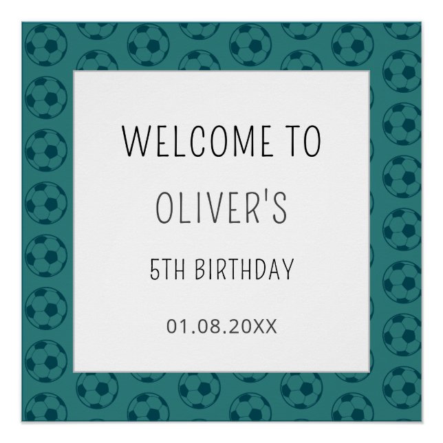 Póster Kids Soccer Ball Blue Boys Birthday Welcome sign (Frente)