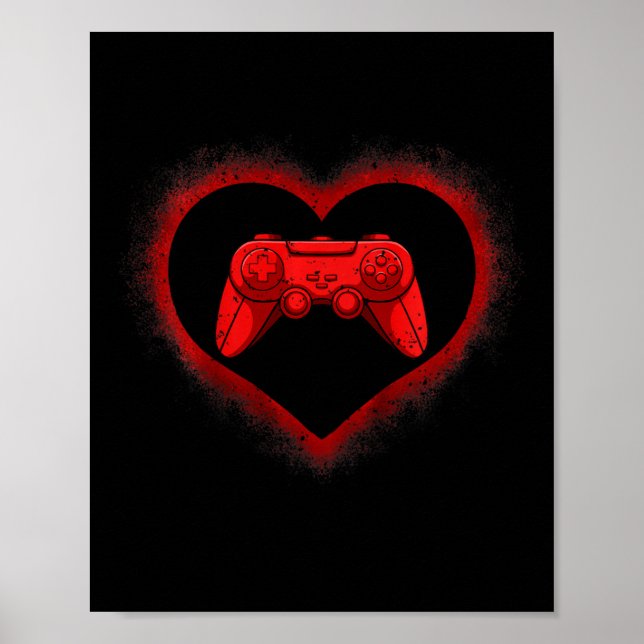 Poster Kids Video-game Controller Heart Valentines Day Co (Frente)