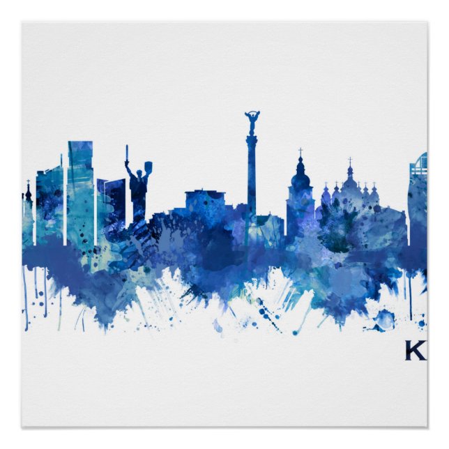 Póster Kiev Ucrânia Skyline Blue (Frente)