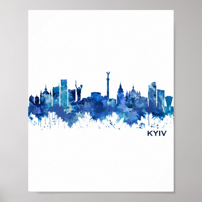 Poster Kiev Ucrânia Skyline Blue (Frente)