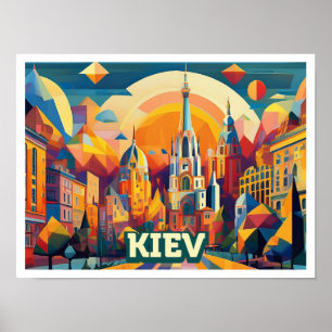 Poster Kiev Ucrânia Viagem artístico colorido