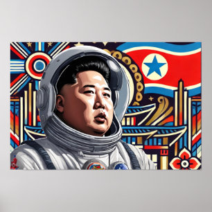 Poster Kim Jong Un como Astronauta - Arte Norte-Coreana