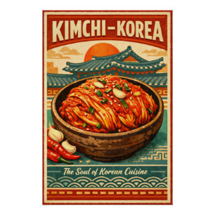 Póster Kimchi Coreano Tradicional em um estilo vintage ou