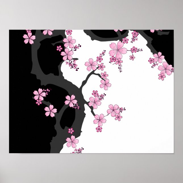 Poster Kimono Black e White Pink Sakura (Frente)