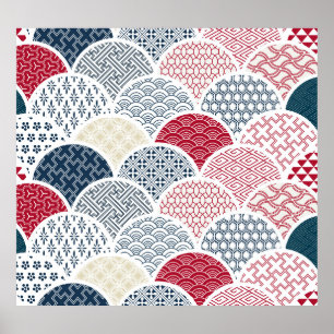 Poster Kimono Line Art: Padrão Geométrico Tradicional