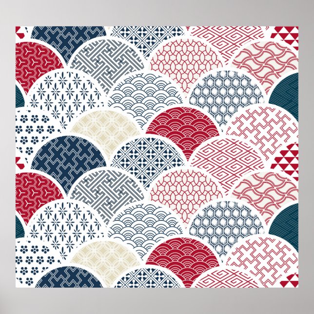 Poster Kimono Line Art: Padrão Geométrico Tradicional (Frente)