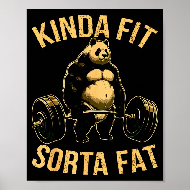 Poster Kinda Fit Sorta Fat Funny Gym Panda Weightlifting  (Frente)