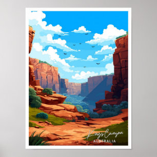Poster Kings Canyon, Austrália, Viagem Vintage, ilustraçã