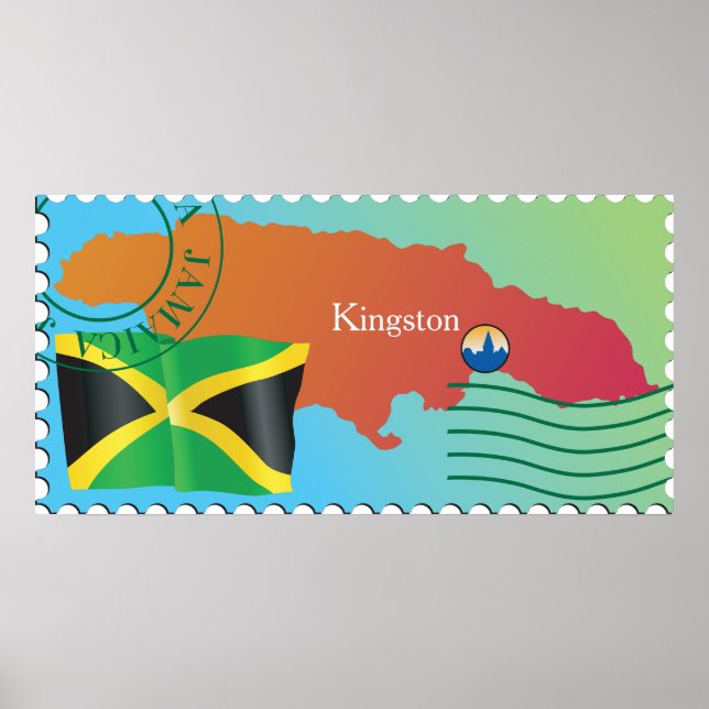Poster Kingston Jamaica Map And Flag (Frente)