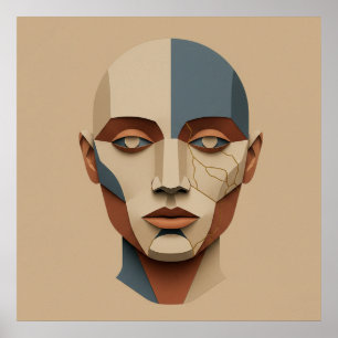 Poster Kintsugi Muse: Retrato Abstrato Esculpido em Papel