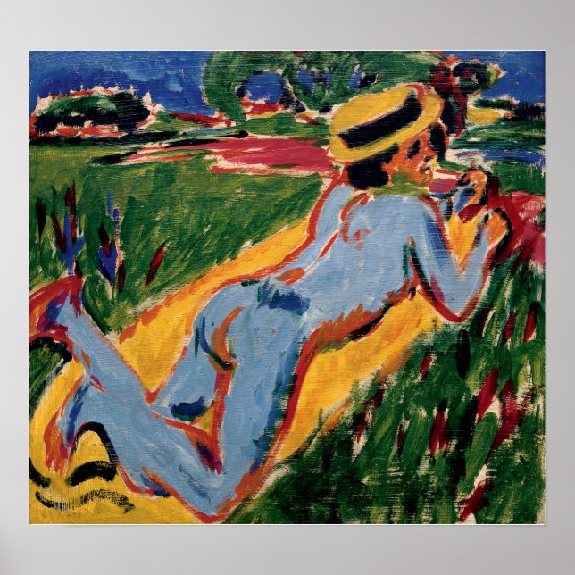 Poster Kirchner - Figura Azul Deitada Com Chapéu de Palha (Frente)
