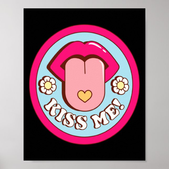Poster Kiss Me Flower Tongue Out Valentines Day Womens Me (Frente)
