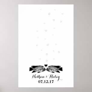 Póster Kissing Fish Thumbprint Bubbles Wedding Guest Book