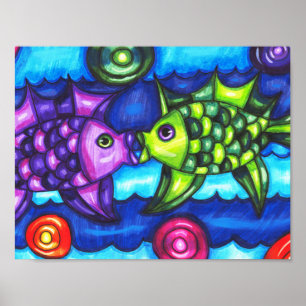 Poster Kissy Fish choramingando colorida arte de animais 