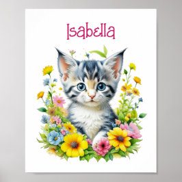 Poster Kit de aquarela com gatinhos e flores personalizad