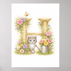 Poster Kit de Letra de Berçário H Gatinho Bebê Inicial Fl