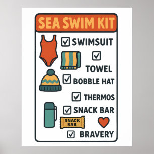 Poster Kit de Natação no Mar – Design de Lista de Verific
