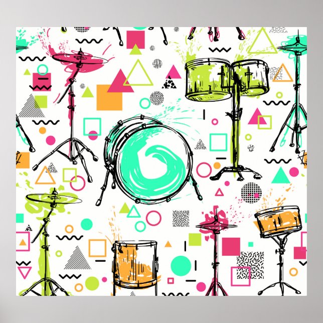Poster Kit de Tambor: Imagem de Memphis de Aquarela. (Frente)