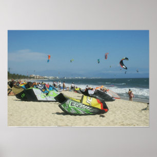 Póster Kiteboarding na praia México de Bucerias