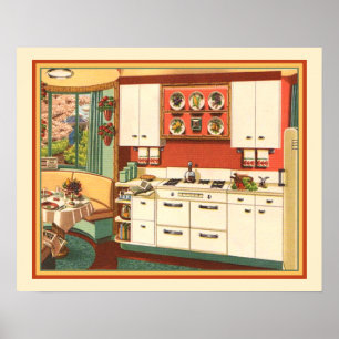 Póster Kitsch retro moderno do Midcentury da cozinha das