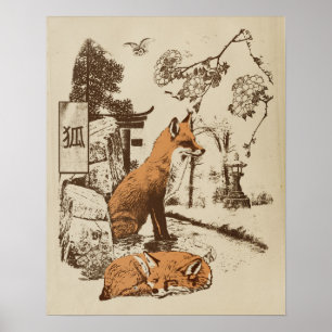Poster Kitsune - Design Tradicional de Roupas de Rua Japo