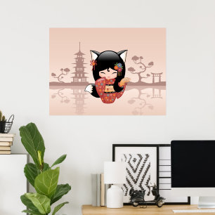 Poster Kitsune Kokeshi Doll - Garota Negra Bonita de Rapo