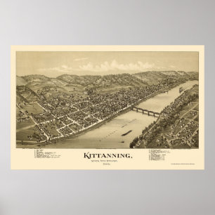 Póster Kittanning, mapa panorâmico do PA - 1896