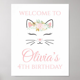 Poster Kitten Aniversário Sinal de Boas-Vindas Sinal Flor
