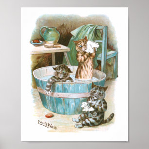 Poster Kitten Bath por Louis Wain