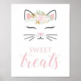 Poster Kitten Birthday Doce Treats Sinal Floral gatinho