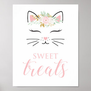 Poster Kitten Birthday Doce Treats Sinal Floral gatinho
