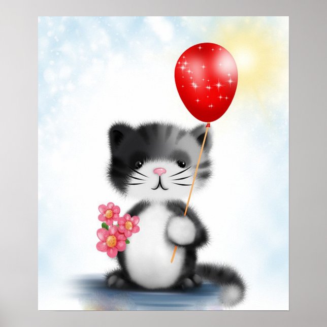 Póster Kitten com Balão (Frente)