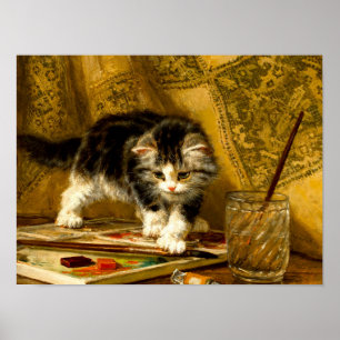Poster Kitten com pintura e escovas