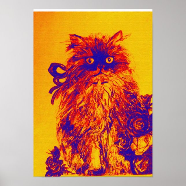 Poster KITTEN COM ROSAS, Cor-de-laranja Amarelo (Frente)