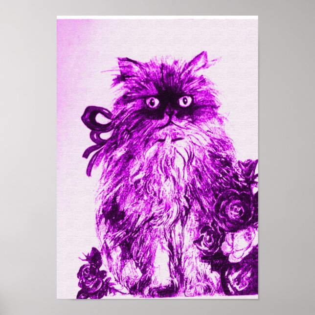 Poster KITTEN COM ROSAS, Violeta Roxo e Branco (Frente)