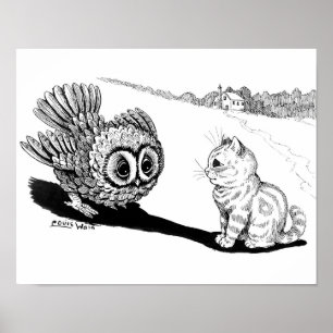 Poster Kitten e Owl, Louis Wain
