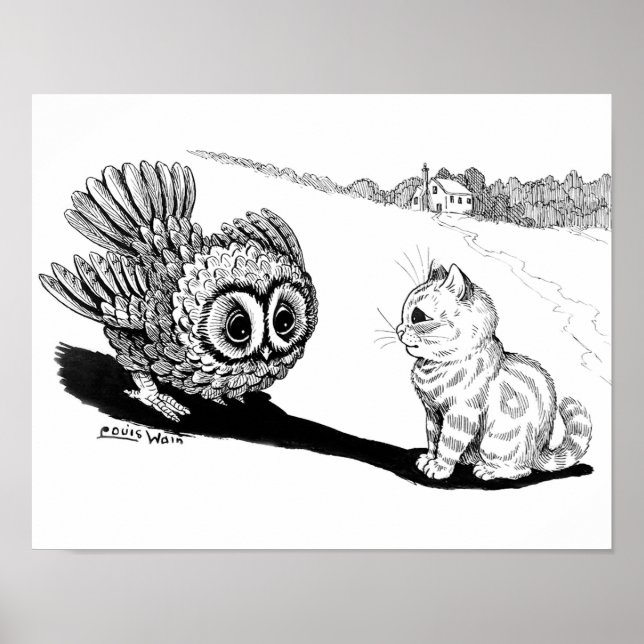 Poster Kitten e Owl, Louis Wain (Frente)