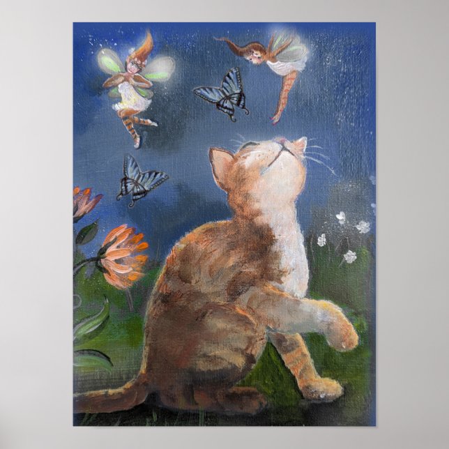 Poster Kitten, Fairies e Borboletas (Frente)