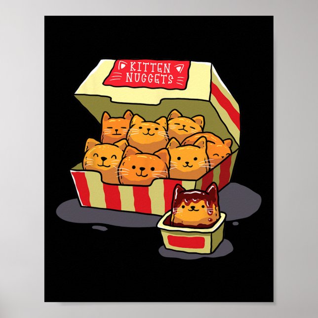 Poster Kitten Nuggets Comida Pun Gato Pover Gift Galinha  (Frente)